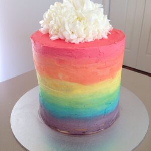 vinilla rainbow cake with rainbow white and rainbow frosting